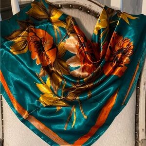 🧡🧡 Rowdy Crowd Western Cowgirl Wild Rag Scarf Orange Teal Print🧡🧡